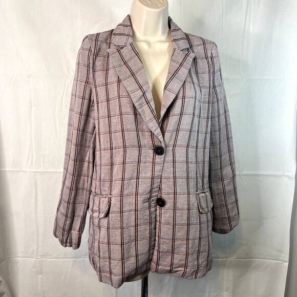 Frank and Oak Purple Plaid Single Breasted Blazer Jacket Linen Blend Size XS - Picture 2 of 12